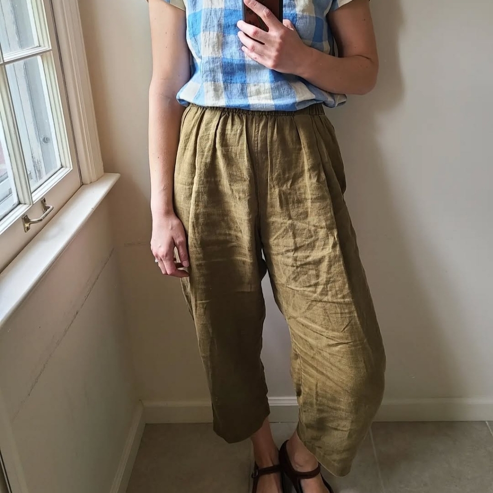 Elizabeth Suzann Andy Trouser Olive Linen M Reg